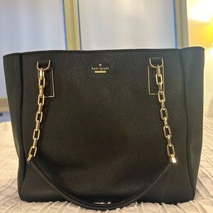 Kate Spade Purse / Tote - Black Pebbled Leather with Gold Chain Strap